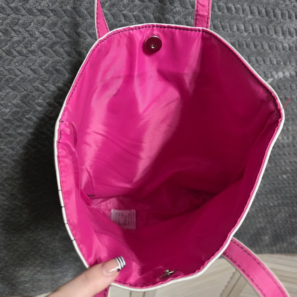 Dillard’s Metallic Silver Tote Bag Pink Lining Shoulder Shopper Purse - Picture 5 of 8